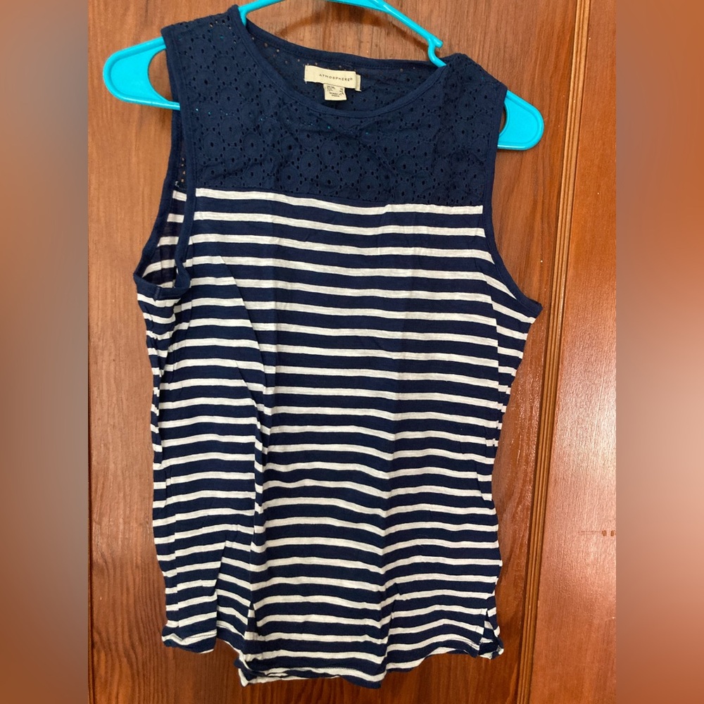 Eyelet Lace Striped Tank Top - Blue & White Tank Top 🤍💙🤍💙
